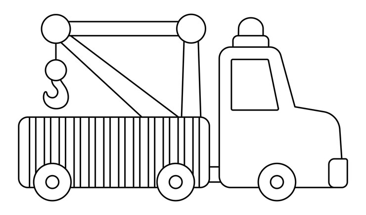 Vetor vector de reboque preto e branco ícone de linha de trabalho de estrada de construção edifício de transporte clipart ilustração de serviço de transporte ou reparação especial evacuador de página de coloração veículo para crianças
