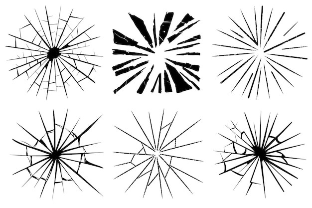 Vector de silhueta da textura do vidro rachado e do vidro do pára-brisas quebrado