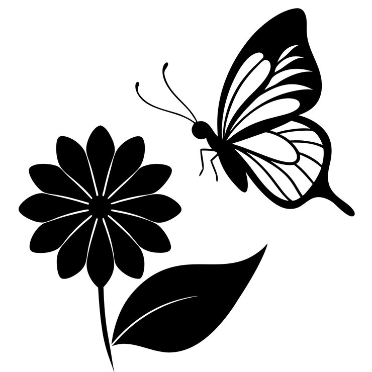 Vetor vector de silhueta de borboleta e flor