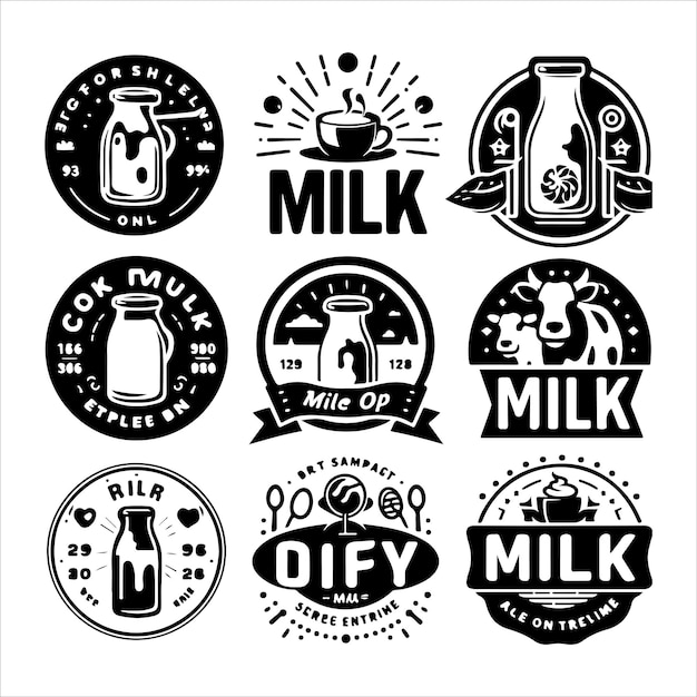 Vector de silhueta de emblemas de logotipos de leite