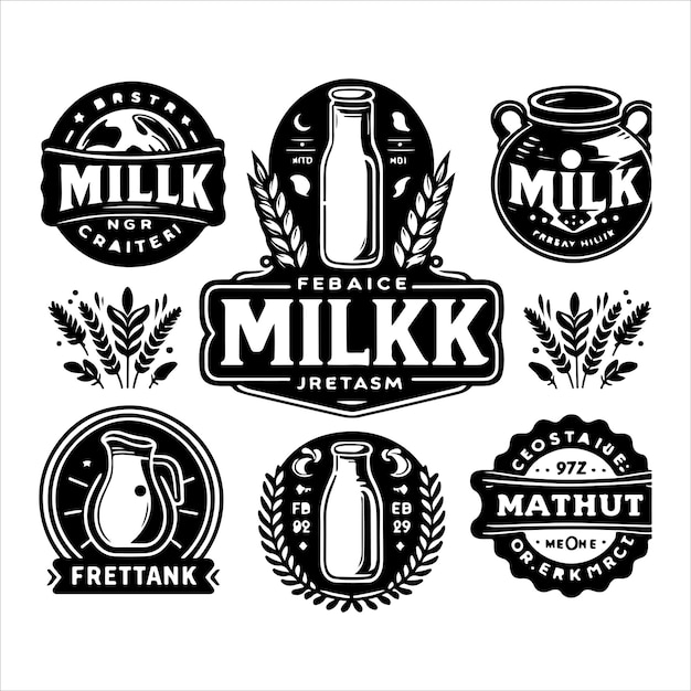 Vector de silhueta de emblemas de logotipos de leite