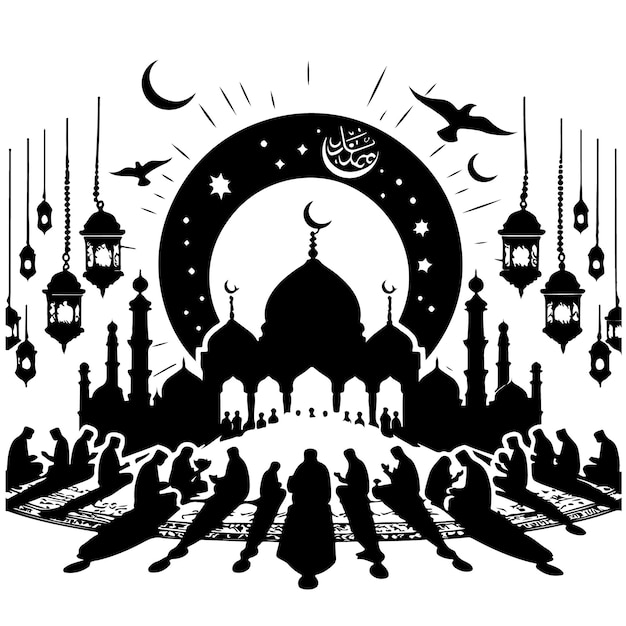 Vector de silhueta de ramadan editável para carregamento