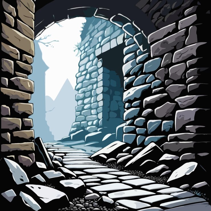Vetor vector de um arco de pedra com um caminho de pedra que leva a ele