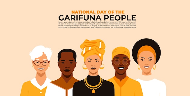 Vetor vector de um grupo de cinco pessoas celebrando o dia nacional do povo garifuna