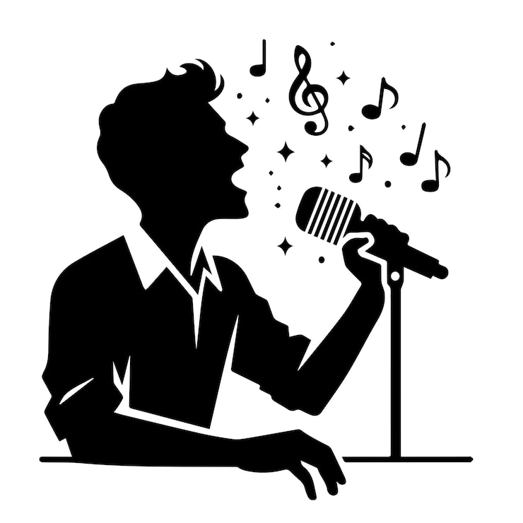 Vetor vector de um homem cantando com um estilo de silhueta simples