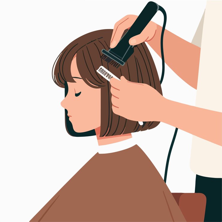 Vetor vector de uma mulher raspando o cabelo em um estilo de design plano