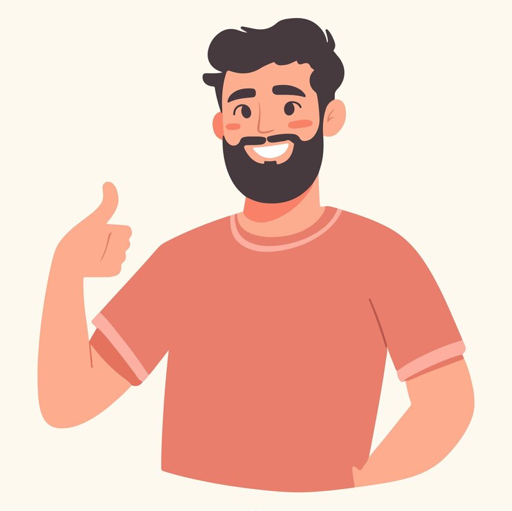 Vetor vector de uma pessoa barbuda dando uma expressão de polegar para cima em uma ilustração vetorial de estilo de design plano