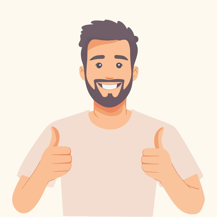 Vetor vector de uma pessoa barbuda dando uma expressão de polegar para cima em uma ilustração vetorial de estilo de design plano