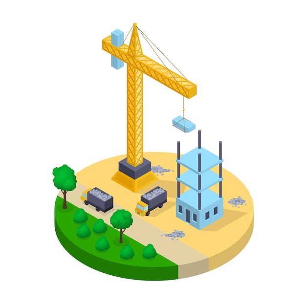 Vector de visão isométrica do conceito de construção de edifícios 3d