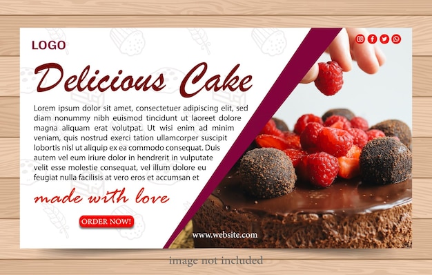 Vector delicioso bolo padaria cartaz banner modelo design plano para marketing digital