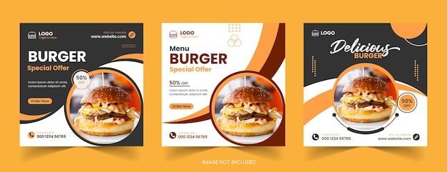 Vetor vector delicious burger delicious food menu mídia social ou instagram post web banner template