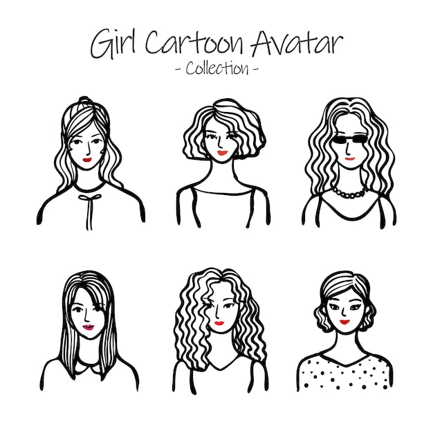 Vector desenhado à mão Colecção de avatars de meninas