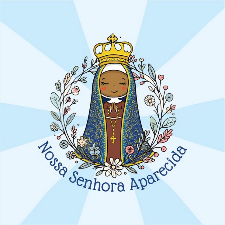 Vetor vector desenhado à mão nossa senhora aparecida ilustração divina beleza cartoon art