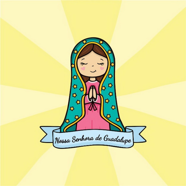 Vector desenhado à mão Nossa Senhora de Guardalupe ilustração Divina Beleza Cartoon Art