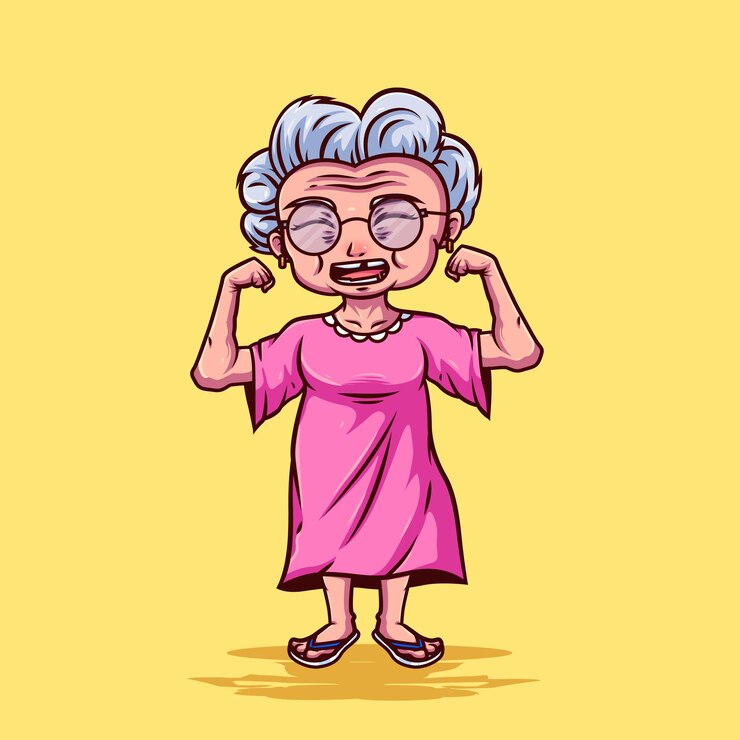 Vetor vector desenho animado avó forte bonito vetor desenho gráfico avó super-herói personagem plano vetor