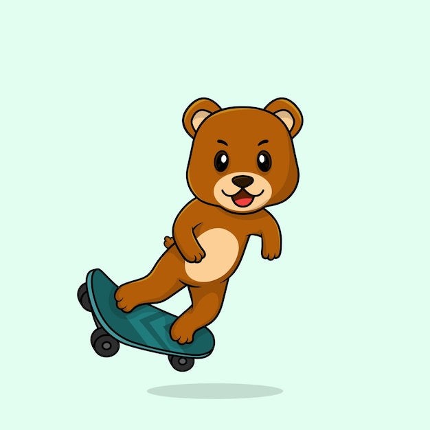 Vetor vector desenho animado de urso bebê fofo jogando ilustração plana de ícone de skate