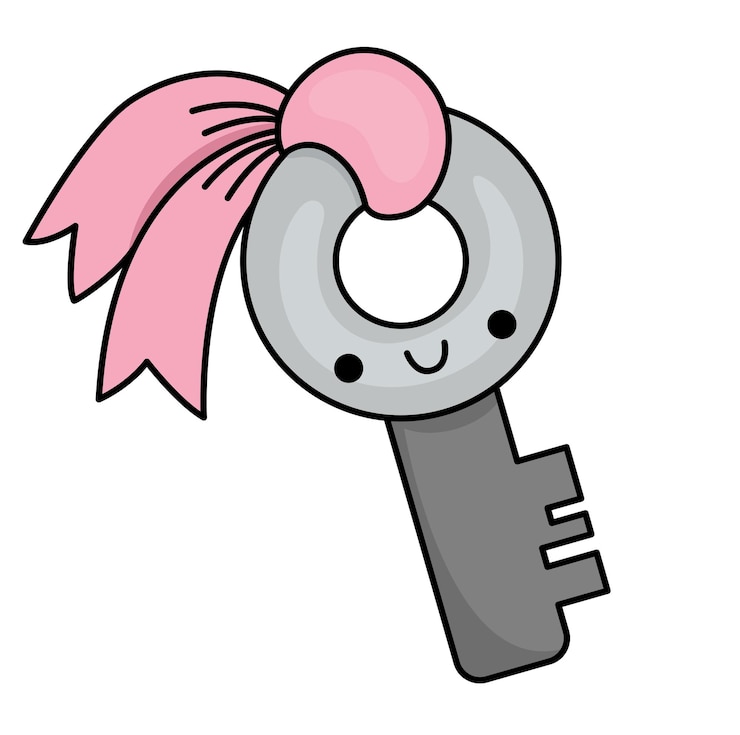 Vetor vector desenho animado kawaii chave com fita locker parte clipart isolado ilustração colorida bonita ícone engraçado para crianças com conceito de amor ou casamento de são valentim