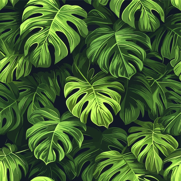 Vetor vector desenho desenho sem costura textura um fundo verde com um padrão de folhas de palmeira