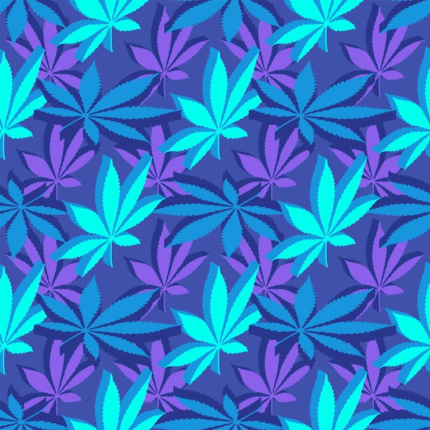 Vetor vector design isométrico várias cores cannabis maconha folhas silhuetas decoração padrão sem emenda fundo verde violeta
