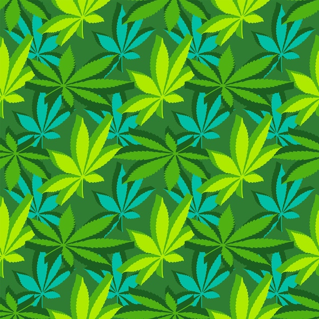 Vector design isométrico várias cores cannabis maconha folhas silhuetas decoração padrão sem emenda fundo verde