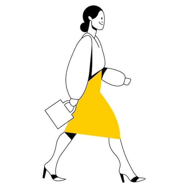 Vetor vector design plano ilustração linear na moda linda mulher elegante em saia midi longa