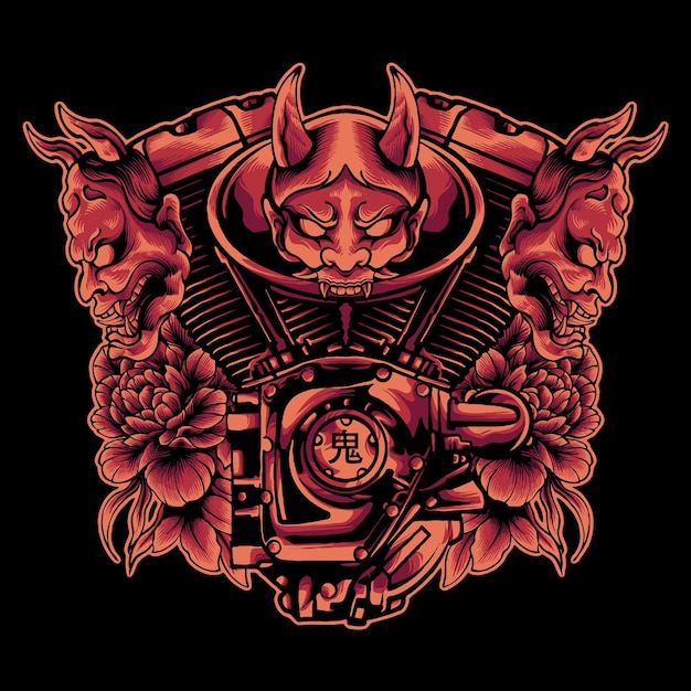 Vector devil onimask com motocicleta de máquina
