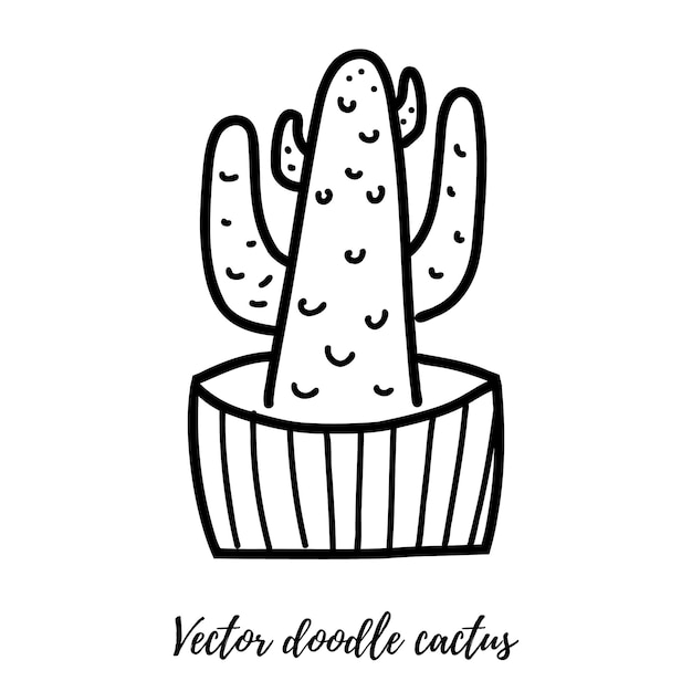 Vector doodle cactus illustration Planta de casa de arte de linha preta em uma panela. Para designs e fundos