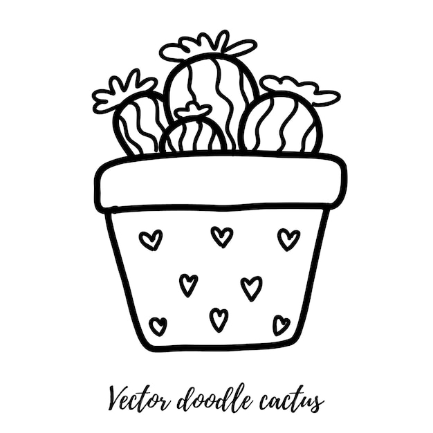 Vector doodle cactus illustration Planta de casa de arte de linha preta em uma panela. Para designs e fundos