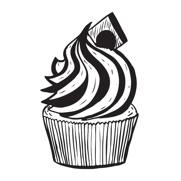 Vector doodle cupcake Ícone de comida desenhado à mão isolado fundo branco para menu de café e restaurantes