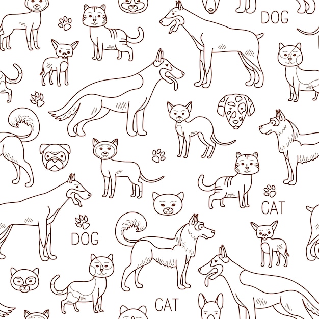 Vector doodle padrão de animais de estimação