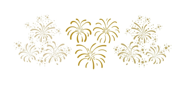 Vector dourado fogos de artifício celebração conceito mão desenhada explosões de fogos de artifício isoladas