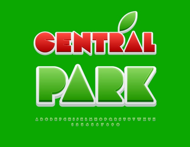 Vector eco template central park trendy green font alfabeto criativo set de letras e números