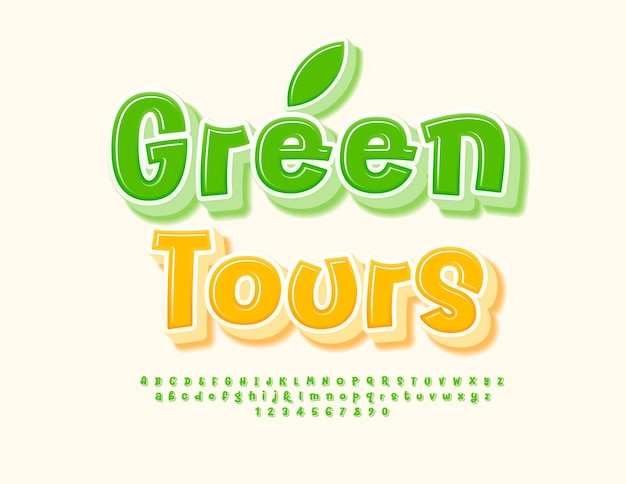 Vector eco template green tours creative green 3d font alfabeto moderno set de letras e números