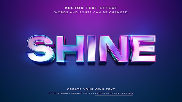 Vector Editable 3D colorido efeito de texto brilhante estilo gráfico de vidro holográfico roxo azul
