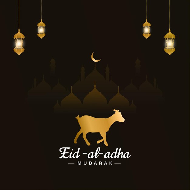 Vector eid al adha mubarak bakrid festival com cabra e mesquita