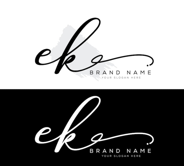 Vetor vector ek e k letra inicial caligrafia e logotipo de assinatura