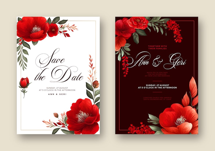 Vetor vector elegante convite de casamento com belas flores aquarela pintura