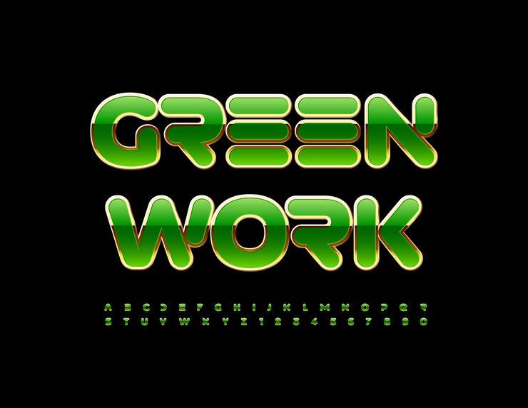 Vetor vector elegante logotipo trabalho verde com fonte futurista criativa. conjunto de letras do alfabeto estilo abstrato