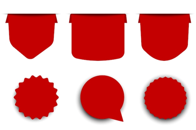 Vector emblema em branco vermelho para preço conjunto de adesivos e rótulos de várias formas - imagens de bancos de imagens