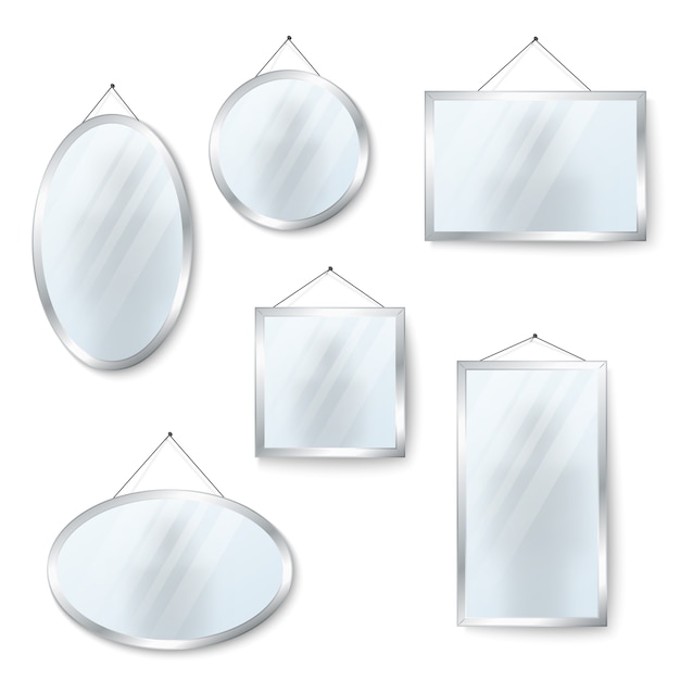 Vector espelhos pendurados isolado no branco