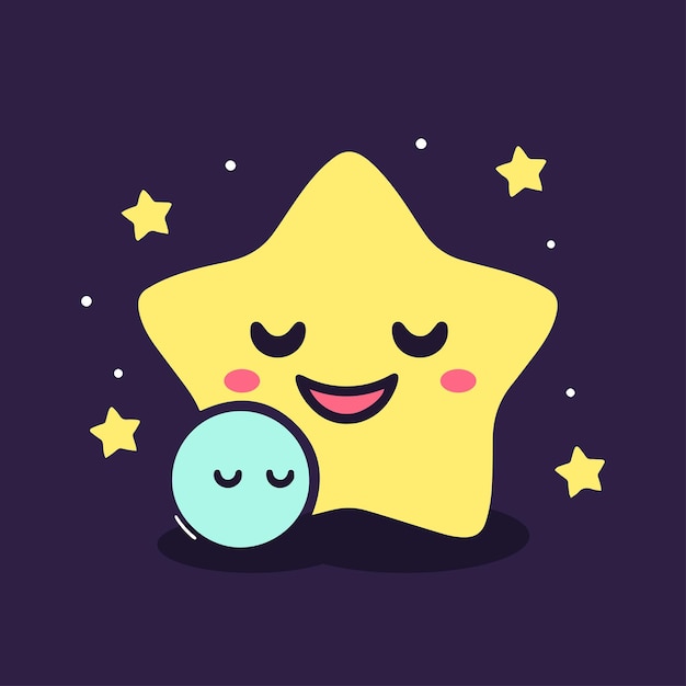 Vector estrela e lua emoji ilustração fofa de desenho animado anime kawaii