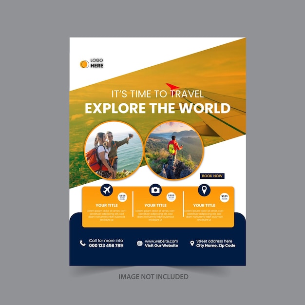 Vector explora o modelo de folheto de aventura de viagem mundial.