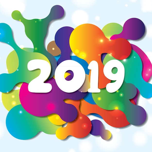 Vector feliz ano novo 2019 com composição de forma colorida