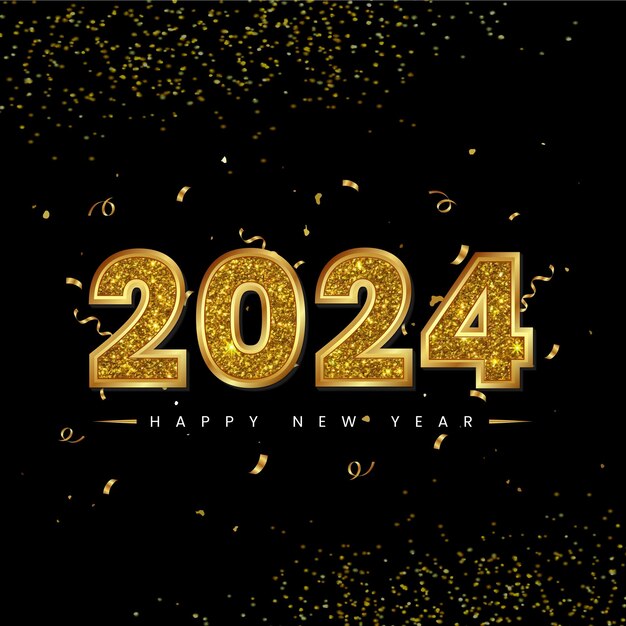 Vetor vector feliz ano novo desenho dourado 2024 com fundo preto branco
