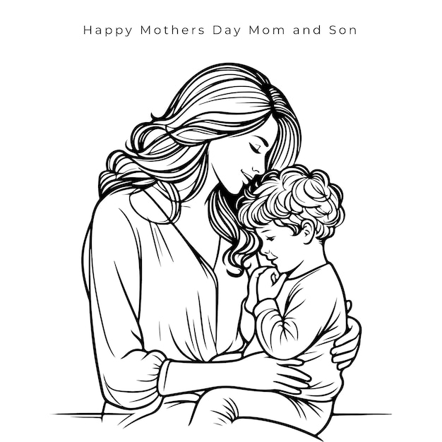 Vetor vector feliz dia das mães mãe e filho linha de arte vetor