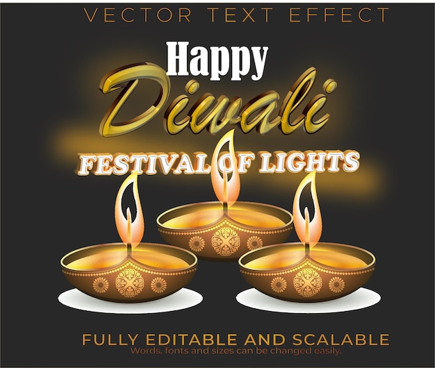 Vector feliz festival de Diwali saudações efeito de texto e design