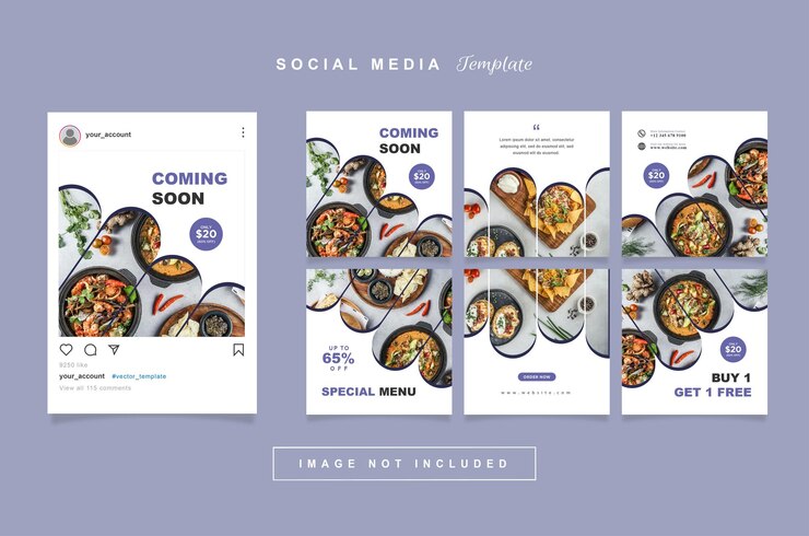 Vetor vector flat design posts de instagram de comida saudável