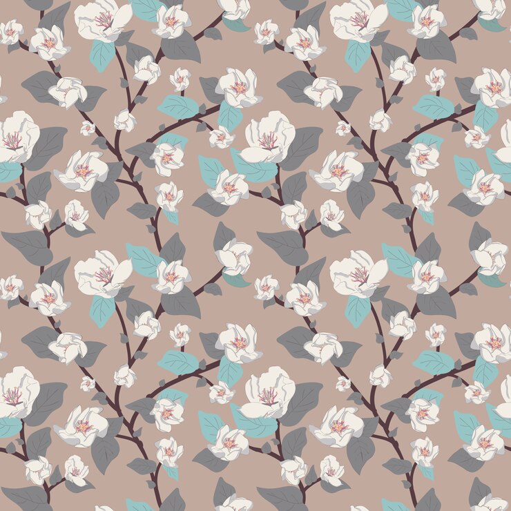 Vector floral sem costura padrão, delicadas flores e galhos com folhas e ramos.