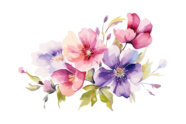 Vector flores de aquarela adoráveis com fundo branco