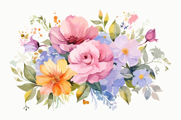 Vector flores de aquarela adoráveis com fundo branco